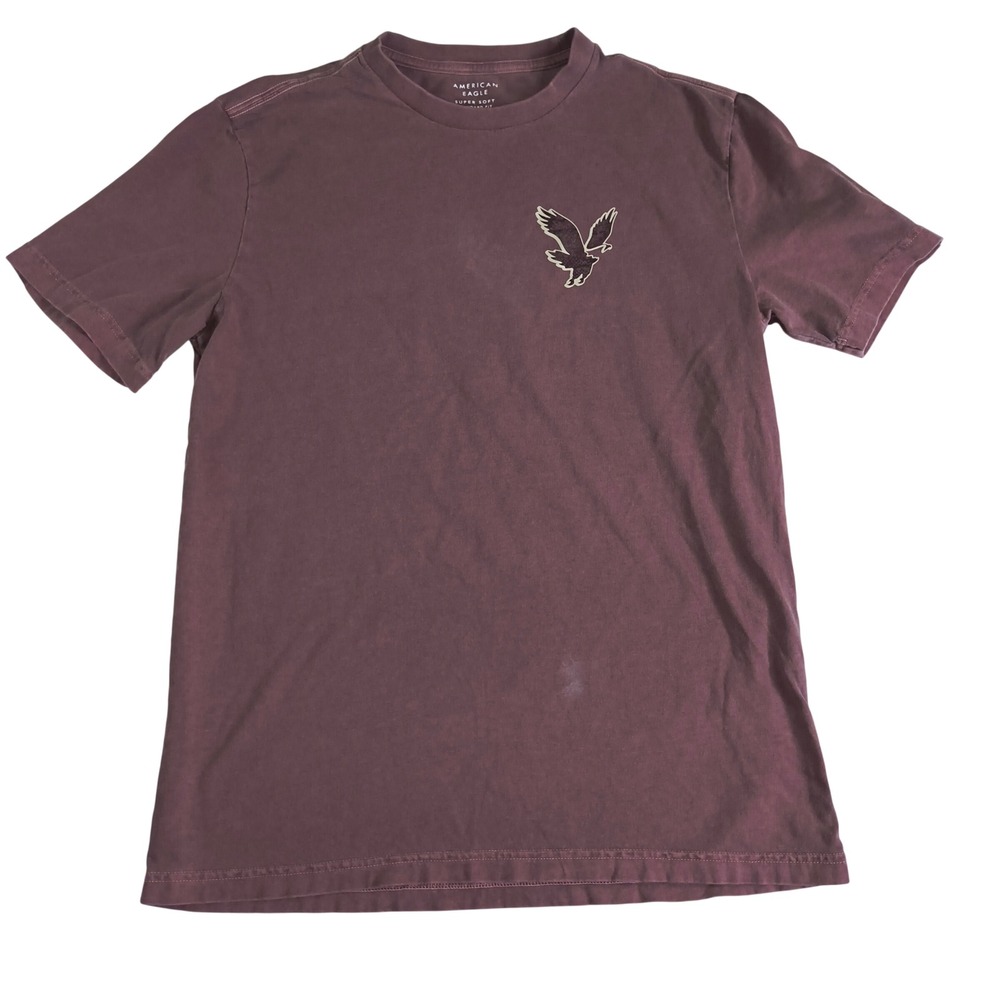 American Eagle Graphic Tee Shirt Mens Small Burgundy Logo NYC USA Cotton